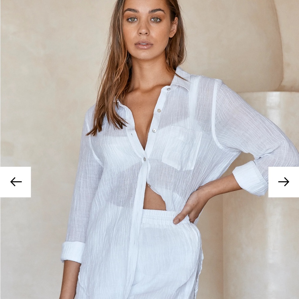 MONDAY SWIMWEAR white linen crinkle Monaco shirt